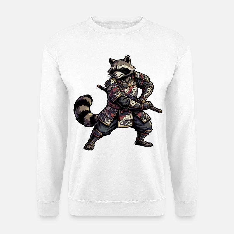 Waschbär Samurai mit Katana - Unisex Pullover - Weiß