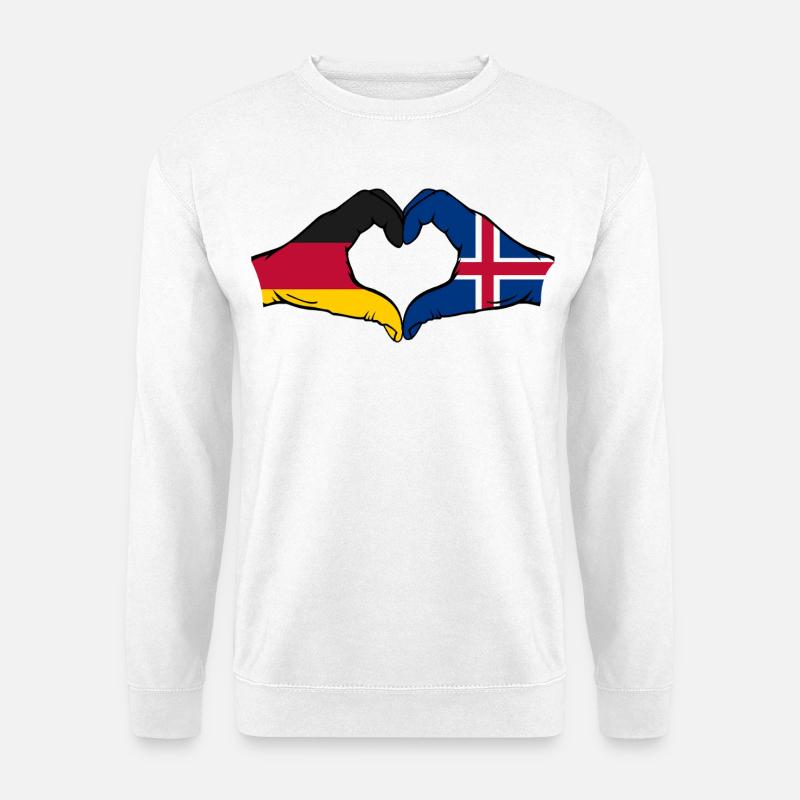 Deutschland Island Flagge Haende Herzform - Unisex Pullover - Weiß