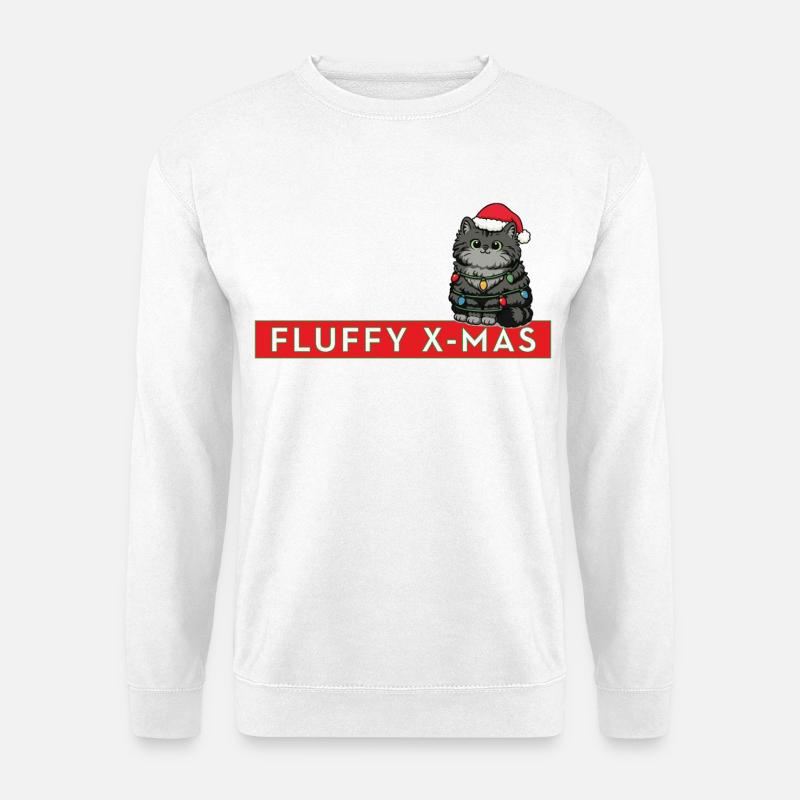 Fluffy X-Mas – Süße Katze Weihnachten - Unisex Pullover - Weiß