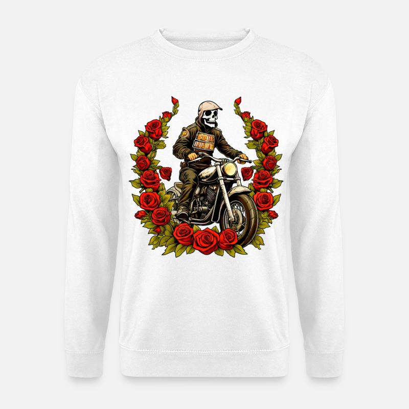 Motorradfahrer Skelett Rosen - Unisex Pullover - Weiß