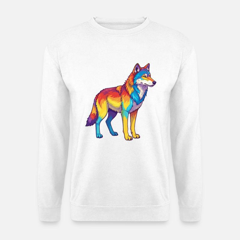 Bunte Wolf-Regenbogen-Pop-Art-Aquarell - Unisex Pullover - Weiß