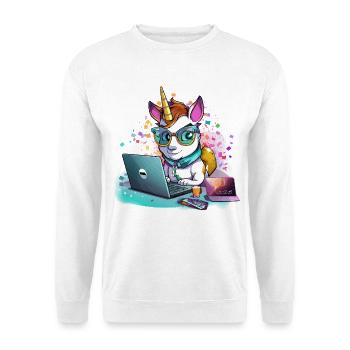 Laptop Unicorn with Glasses and Glitter - Unisex Sweatshirt - white - Front
