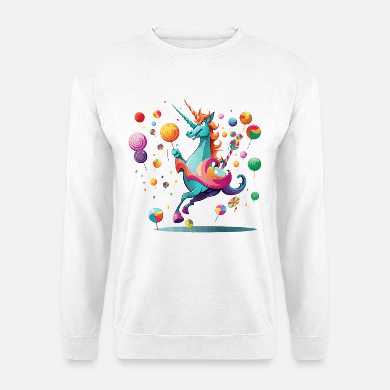 Buntes Einhornzauber-Lolli-Paradies - Unisex Pullover - Weiß