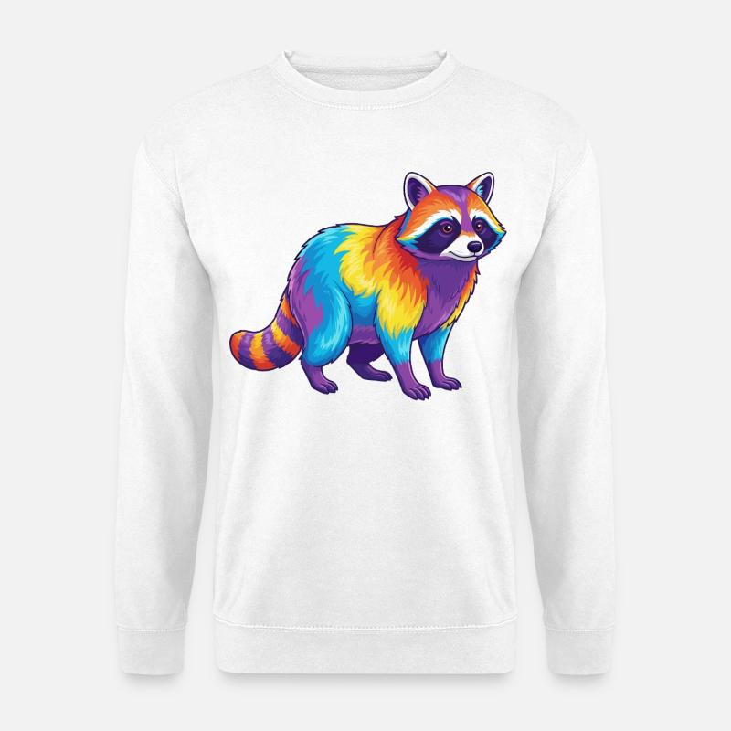 Bunter Waschbär-Regenbogen-Pop-Art-Aquarell - Unisex Pullover - Weiß
