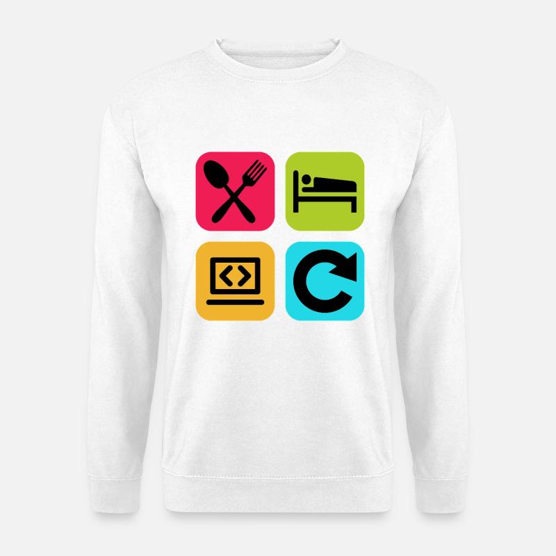 Essen, schlaf, Programm wiederholen, lustiger Zitatcode - Unisex Pullover - Weiß