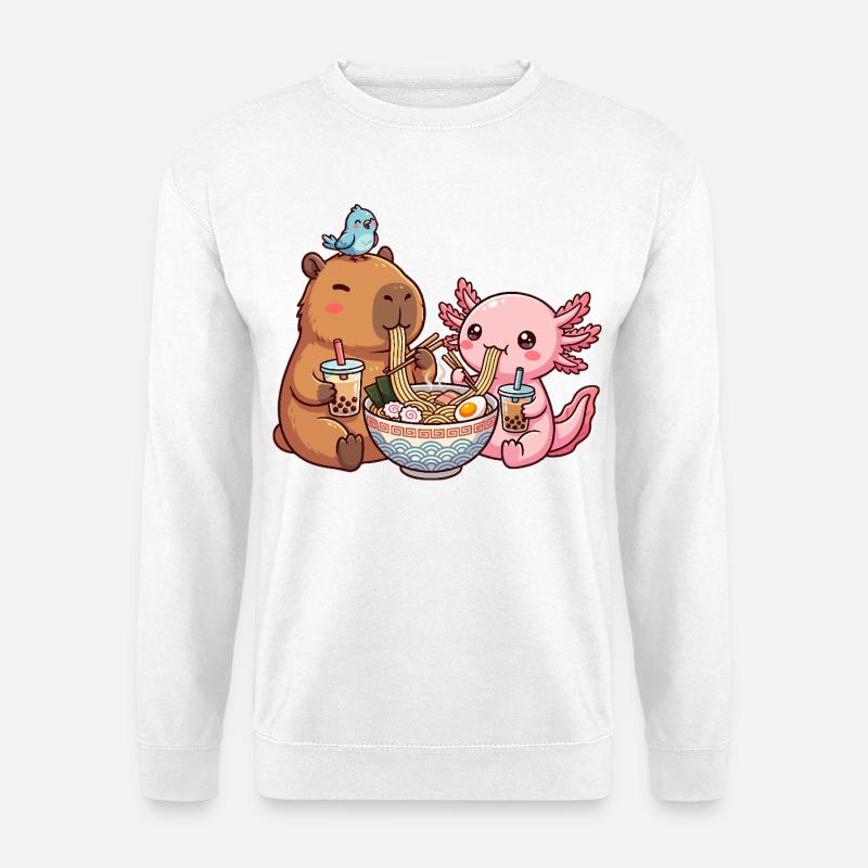 Kawaii Capybara Axolotl Ramen Bubble Tea - Unisex Sweatshirt - white