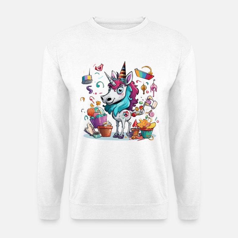 Kunterbuntes Einhorn-Partymotiv - Unisex Pullover - Weiß