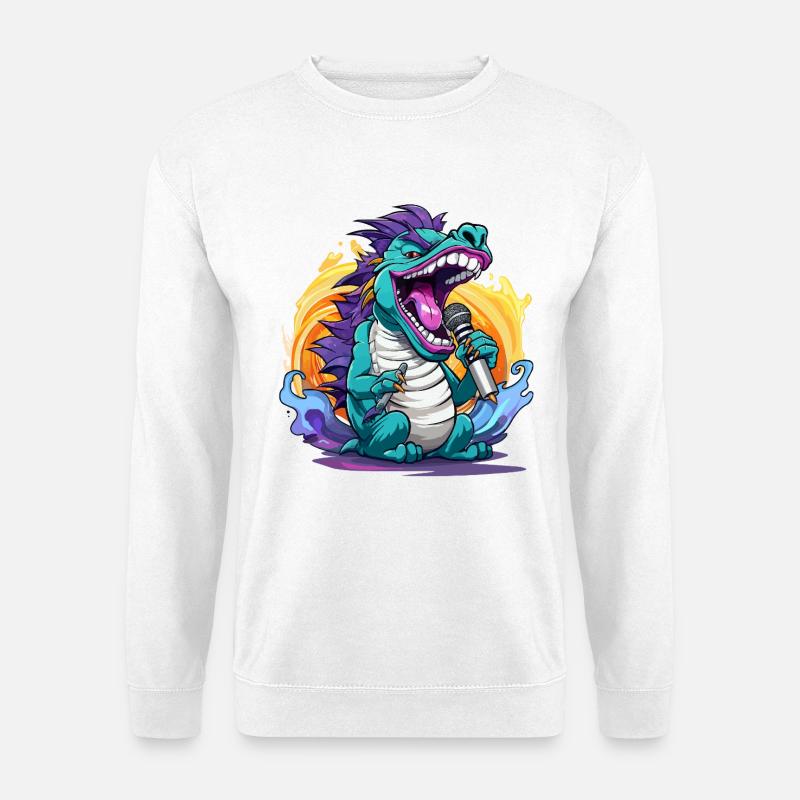 Drachen-Sänger mit Mikrofon - Unisex Pullover - Weiß
