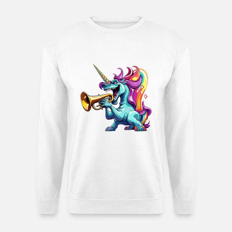 Buntes Einhorn Trompete - Unisex Pullover - Weiß
