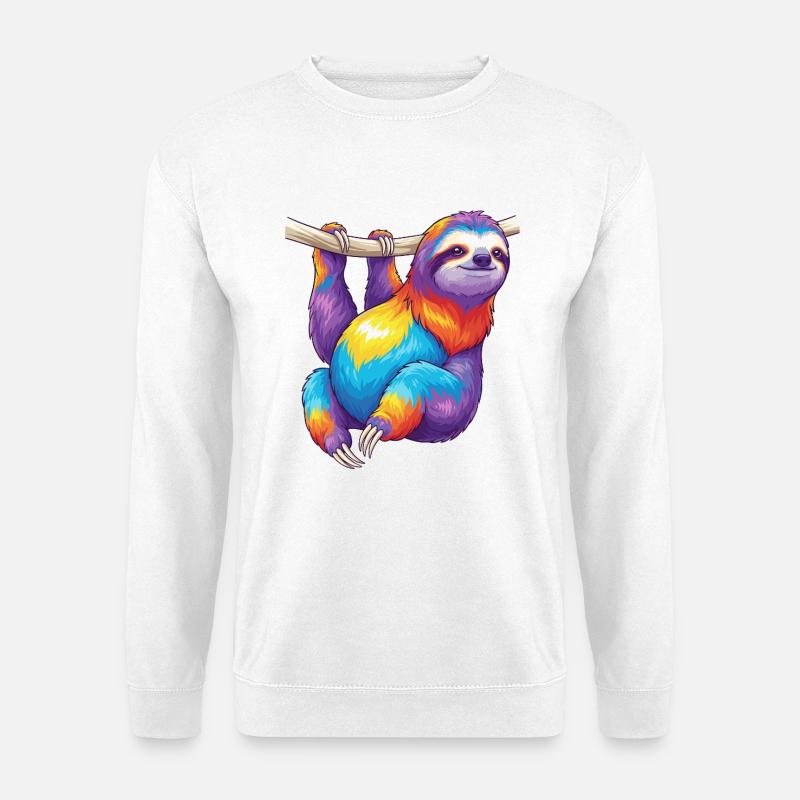 Buntes Faultier-Regenbogen-Pop-Art-Aquarell - Unisex Pullover - Weiß