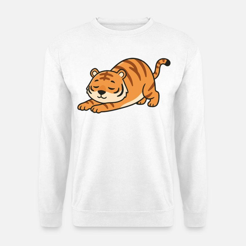 Kawaii Tiger Dehnpose - Unisex Pullover - Weiß