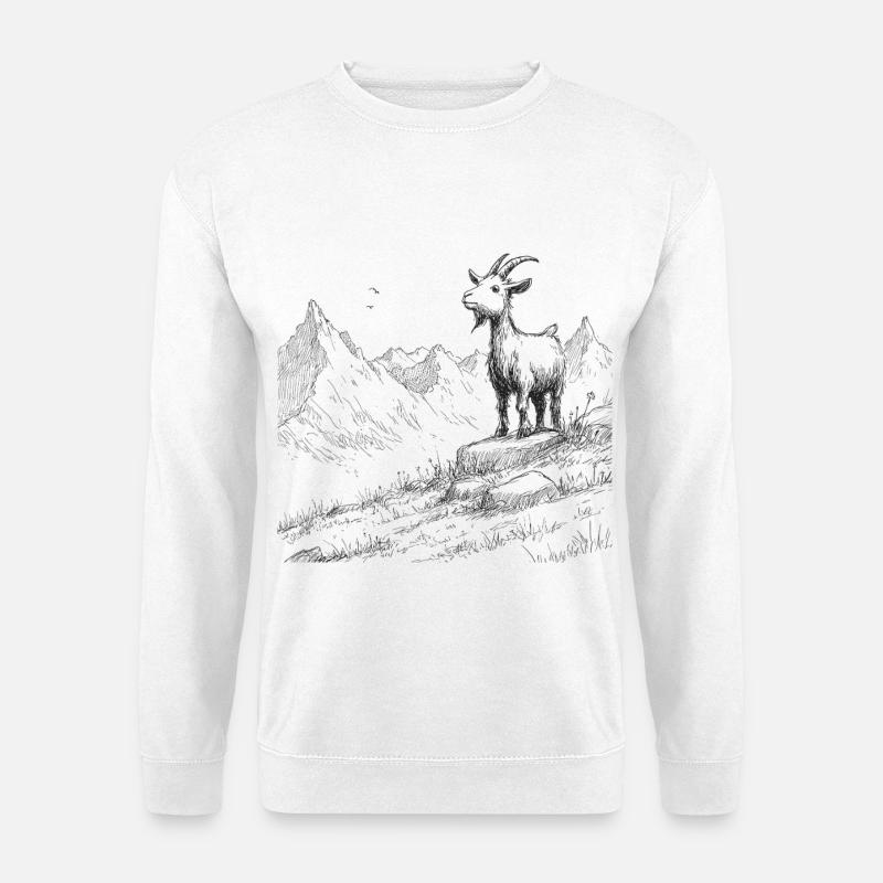 Alpengipfel mit Ziege - Unisex Pullover - Weiß