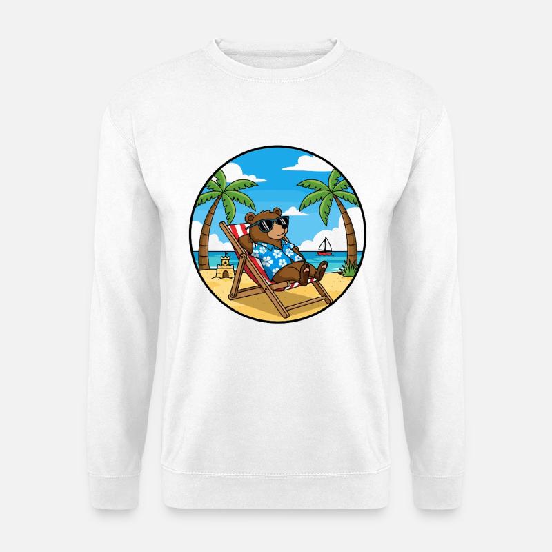 Coole Bear Beach Urlaubs-Sommerstimmung - Unisex Pullover - Weiß