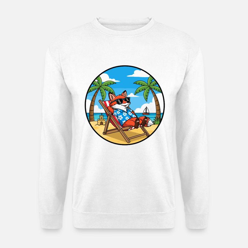 Coole Fox Beach Urlaub Sommerstimmung - Unisex Pullover - Weiß