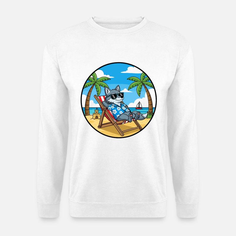 Coole Wolf Beach Urlaubs-Sommervibes - Unisex Pullover - Weiß
