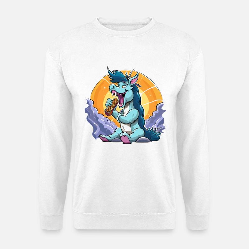 Blauer Drachen-Sänger vor Sonnenkreis - Unisex Pullover - Weiß