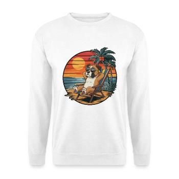 Lustiger Boxerhund am Strand, Sommerurlaub Sonnenuntergang - Unisex Pullover - Weiß - Vorne