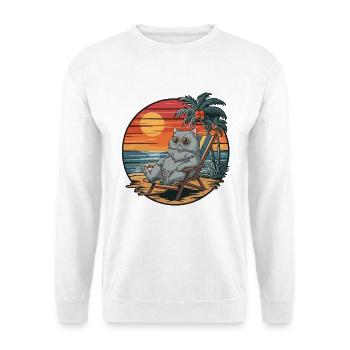 Lustige britische Kurzhaarkatze am Strand, Sommersonnenuntergang - Unisex Pullover - Weiß - Vorne