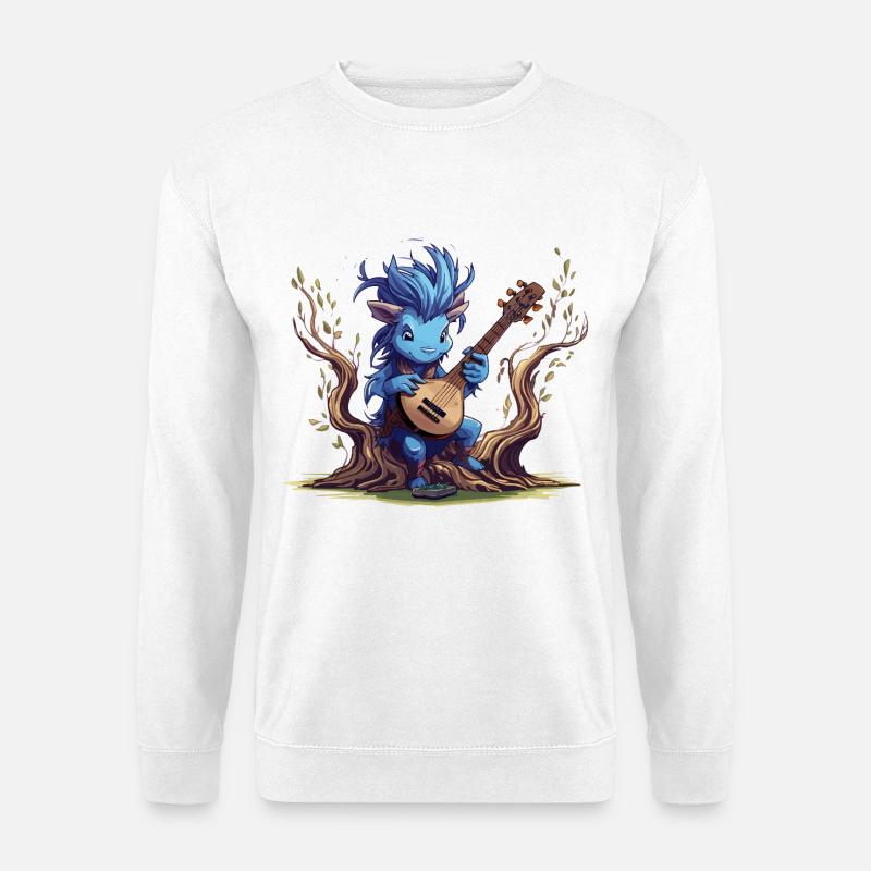 Blauer Kobold mit Laute im Wald - Unisex Pullover - Weiß