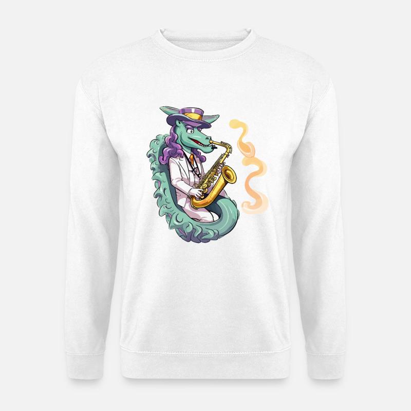 Drachen-Saxophonist im Smoking - Unisex Pullover - Weiß