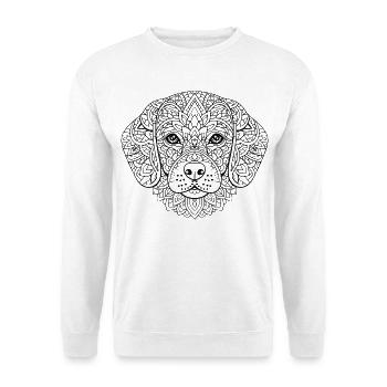 Hund Mandala mit detailreicher Ornamentik - Unisex Pullover - Weiß - Vorne - Alina (178cm) & Michal (187cm)