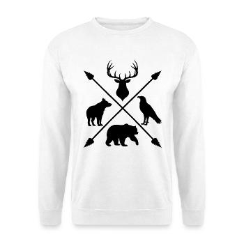Waldtiere Wildnis Hirsch Wolf Bär Pfeile - Unisex Pullover - Weiß - Vorne
