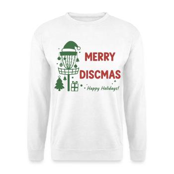 Merry Discmas Happy Holidays Disc Golf Basket - Unisex Sweatshirt - white - Front