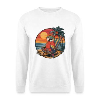 Perroquet drôle sur le coucher de soleil des vacances d’été sur la plage - Sweat-shirt Unisexe - blanc - Devant