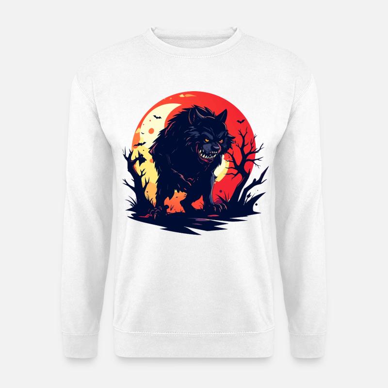 böser Mondwolf Werwolf im düsteren Mondschein - Unisex Pullover - Weiß