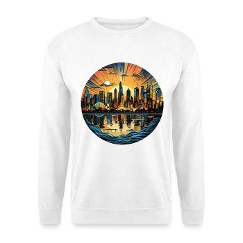 Sonnenuntergangsstadt am Wasser - Unisex Pullover - Weiß - Vorne