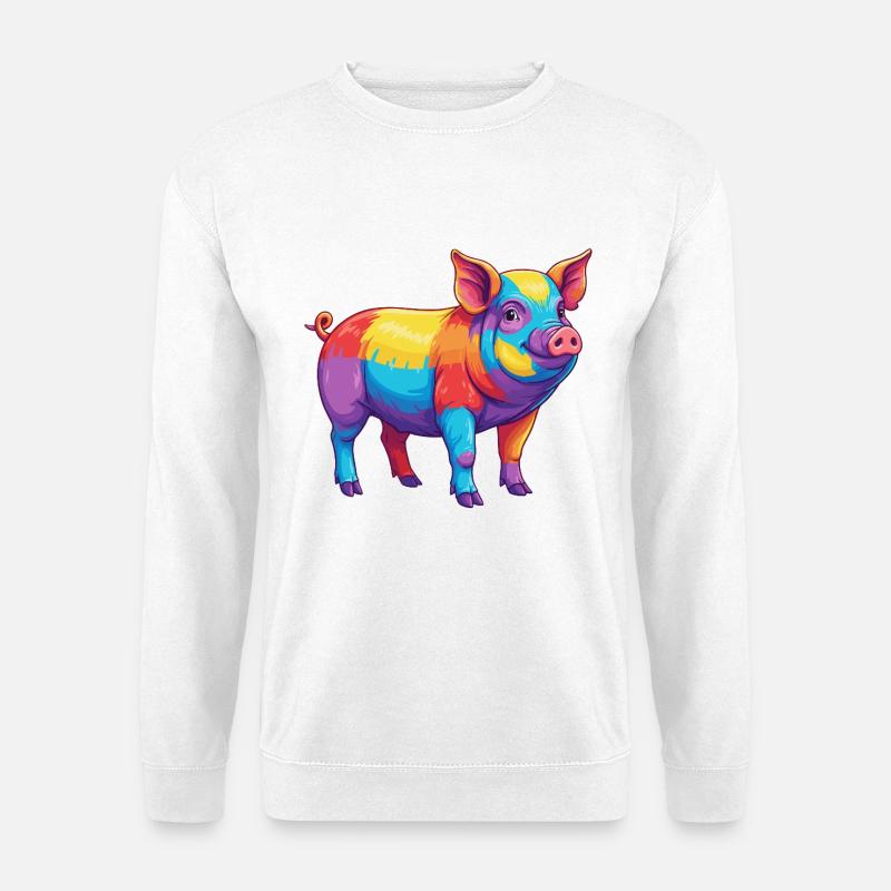 Buntes Schwein-Regenbogen-Pop-Art-Aquarell - Unisex Pullover - Weiß