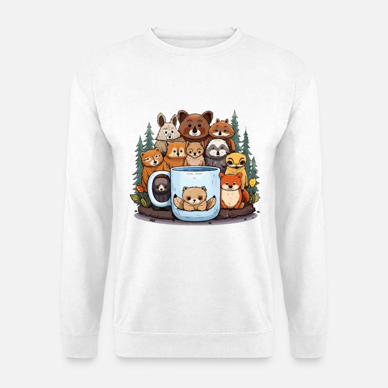 Waldtiere um Becher - Unisex Pullover - Weiß