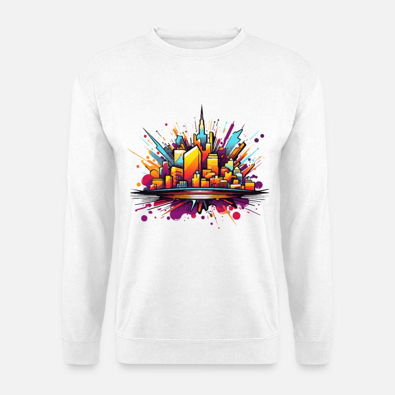 Bunte Stadtsilhouette Explosion - Unisex Pullover - Weiß
