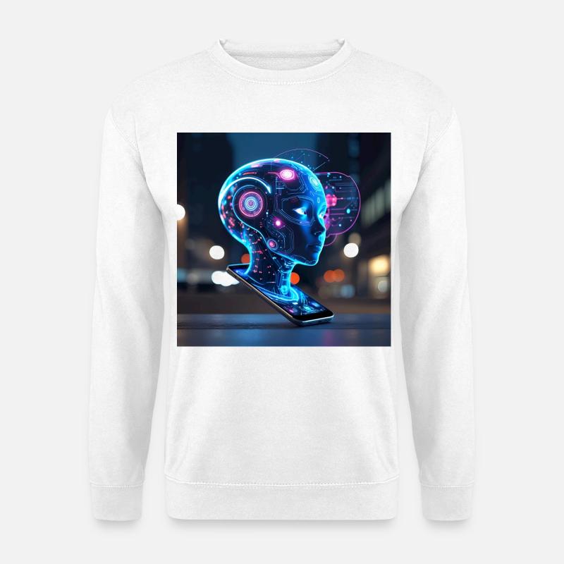 Neon-Holografisches KI-Porträt - Unisex Pullover - Weiß