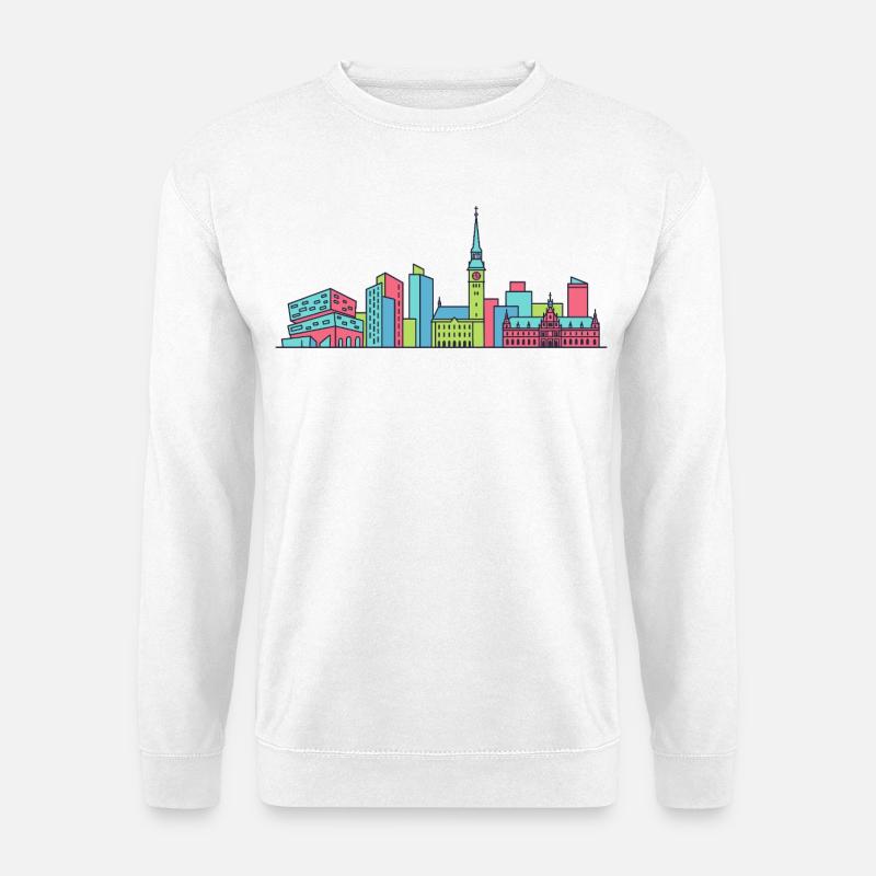 Hamburger Stadt-Skyline Speicherstadt-Linienkunst - Unisex Pullover - Weiß