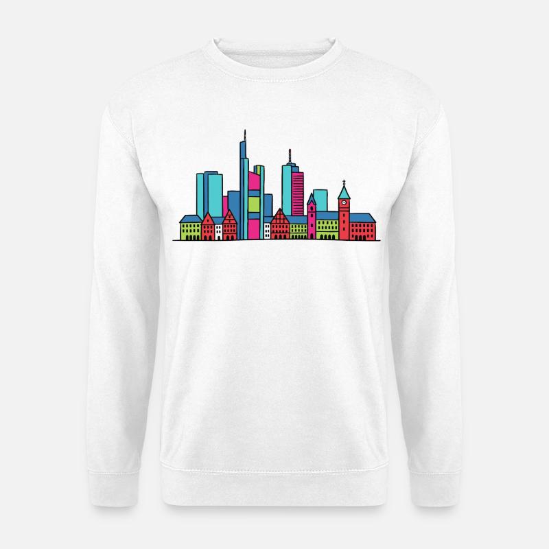 Frankfurter Stadtsilhouette Mainhattan Linienkunst - Unisex Pullover - Weiß