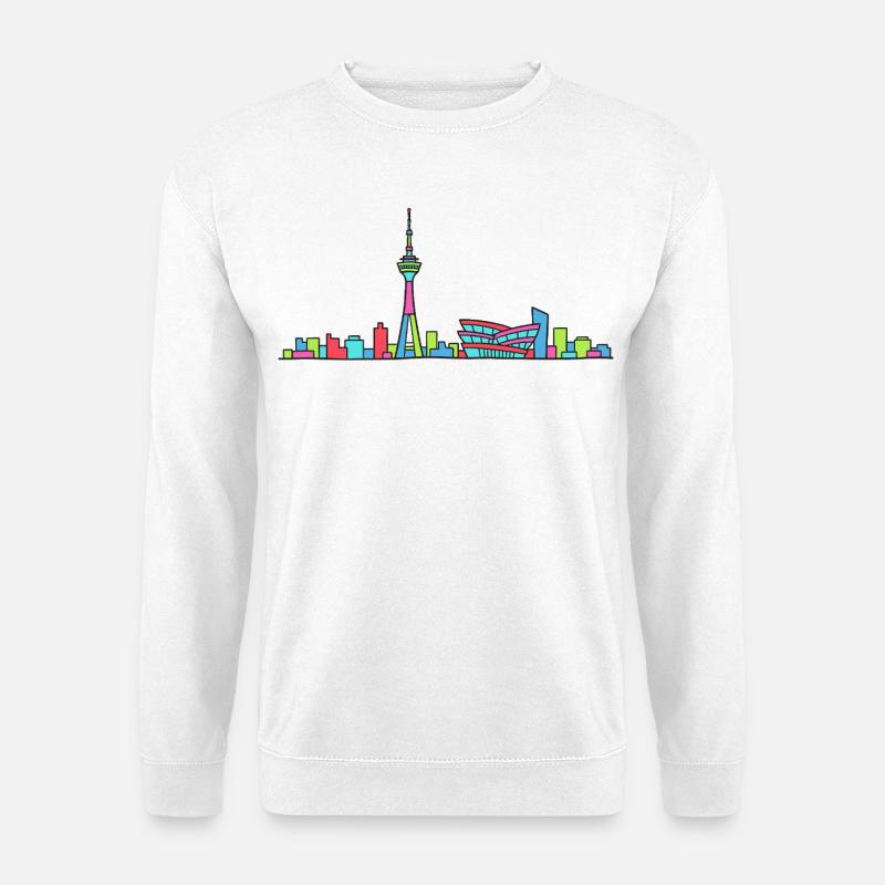 Stuttgarter Stadtskyline Fernsehturm Moderne Linienzeichnung - Unisex Pullover - Weiß