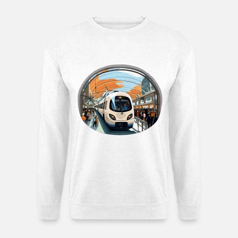 Zug am Orangendrahtbahnhof - Unisex Pullover - Weiß