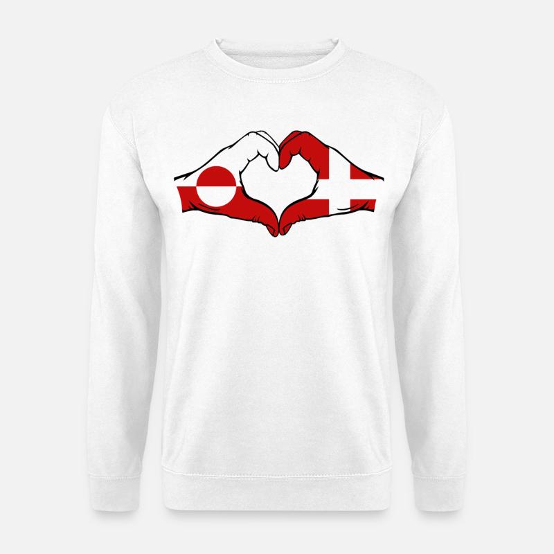 Drapeau du Groenland Danemark Mains Forme de cœur - Sweat-shirt Unisexe - blanc