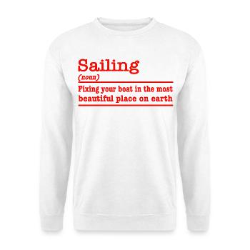 Segeln lustiger Spruch für Segler - Unisex Pullover - Weiß - Vorne - Alina (178cm) & Michal (187cm)