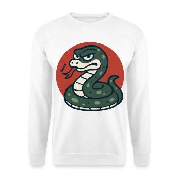 Karikatur Schlange im roten Kreis - Unisex Pullover - Weiß - Vorne