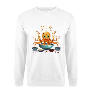 Kleiner Tentakel in Ramen-Suppe - Unisex Pullover - Weiß - Vorne - Alina (178cm) & Michal (187cm)