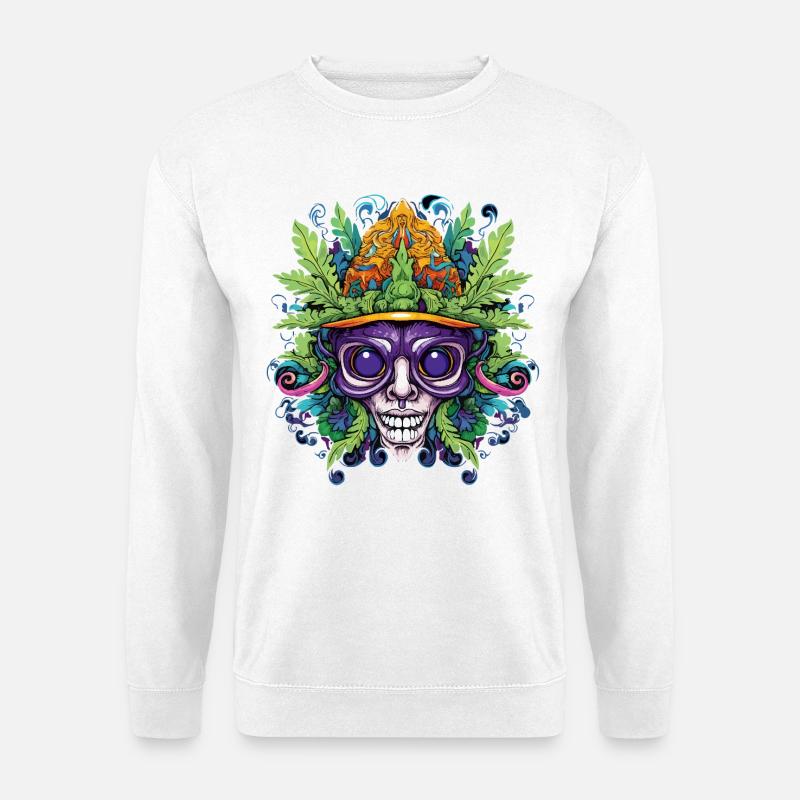 Psychedelic skull with leaf crown - Unisex Sweatshirt - white