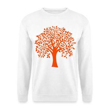 Grundsilhouette mit Orange Jumbo Tree Print - Unisex Pullover - Weiß - Vorne - Alina (178cm) & Michal (187cm)