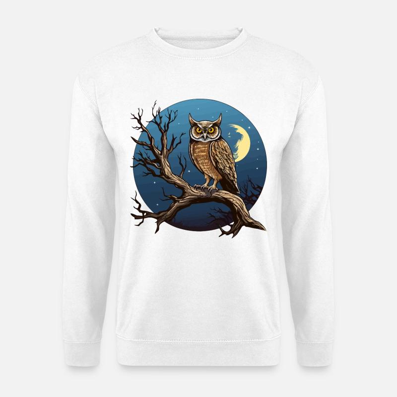 Nachtmond-Eule im Rundkreis - Unisex Pullover - Weiß