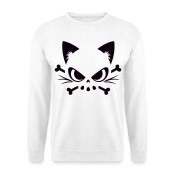 Katzen Totenkopf | Minimal Skull & Bones Motiv - Unisex Pullover - Weiß - Vorne
