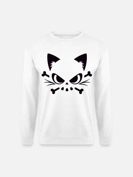 Crâne de chat | Motif minimaliste de Skull & Bones - Sweat-shirt Unisexe - blanc