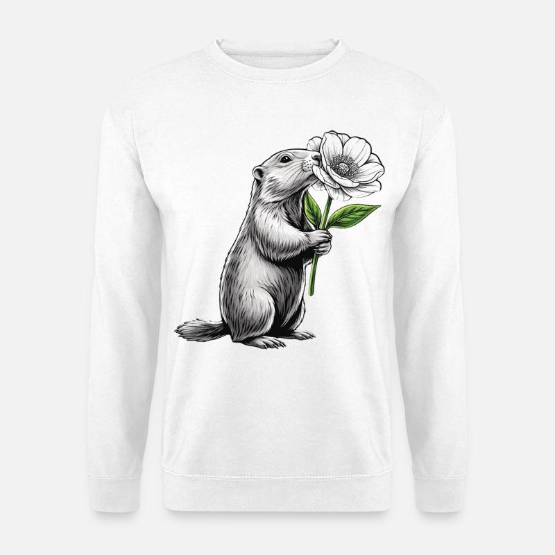 Murmeltier mit Blume - Unisex Pullover - Weiß