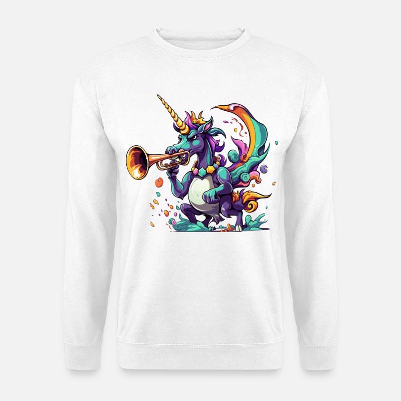 Farbexplosion Einhorn-Trompeter - Unisex Pullover - Weiß