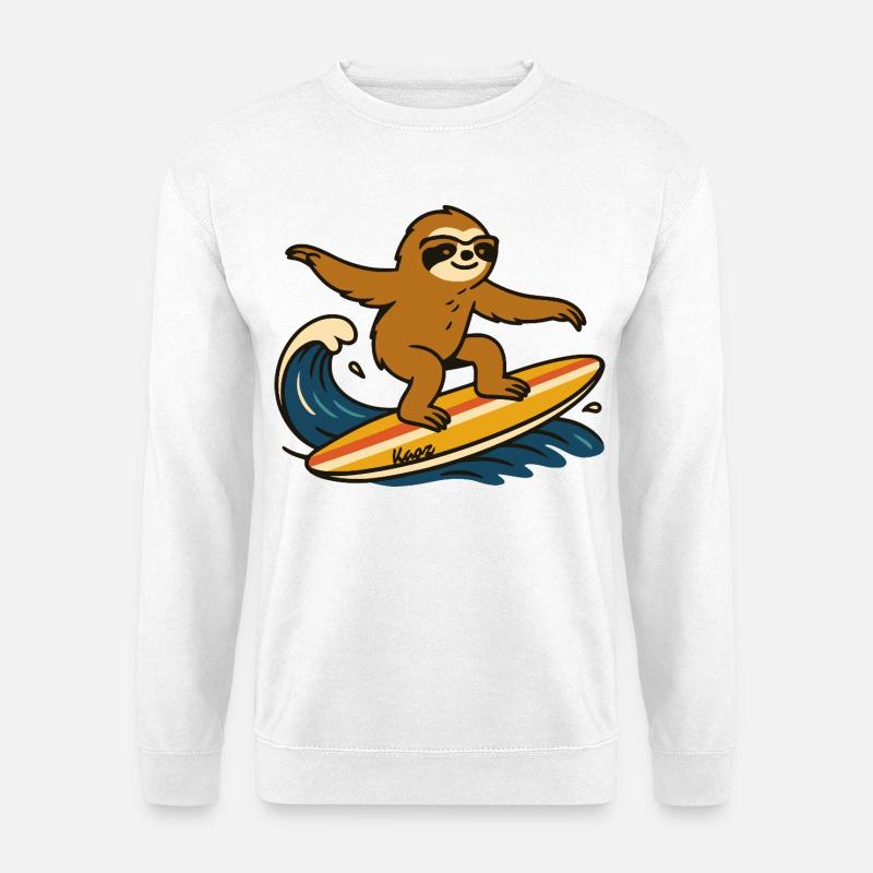 Surfendes Faultier auf Surfboard - Unisex Pullover - Weiß